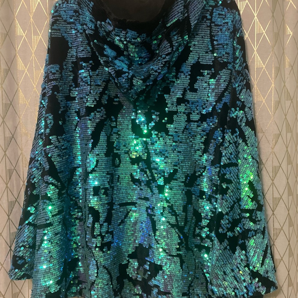 Sequin Embellished Women's Pancho- Blue and Green